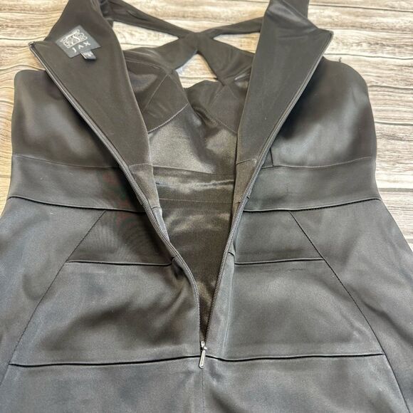 JAX Women's Sleeveless Mini Cocktail Dress Black 6 Sheer Satin Cutout High Neck - Picture 4 of 14